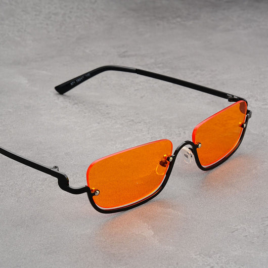 Gold frame semi-rimless sunglasses with brown rectangular lenses and black temple tips on a white background. - Image 15