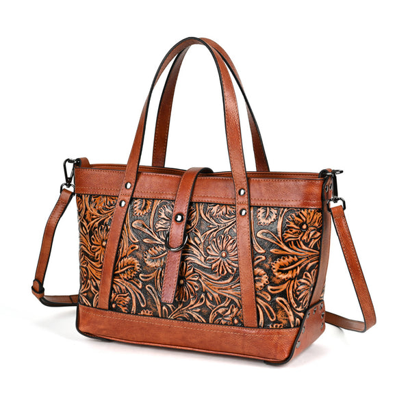 Bolso de Cuero Genuino con Diseño Tallado a Mano