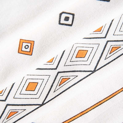 Boho cream cotton and linen curtain with tribal print in black and orange, featuring black fringe tassels. - Image 20
