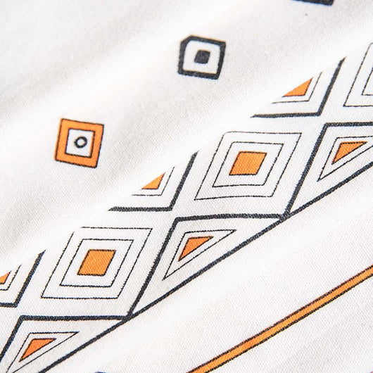 Boho cream cotton and linen curtain with tribal print in black and orange, featuring black fringe tassels. - Image 20