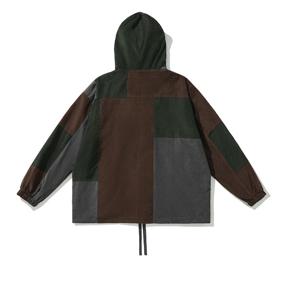 Chaqueta Hoodie de Montaña con Bloques de Color en Pana