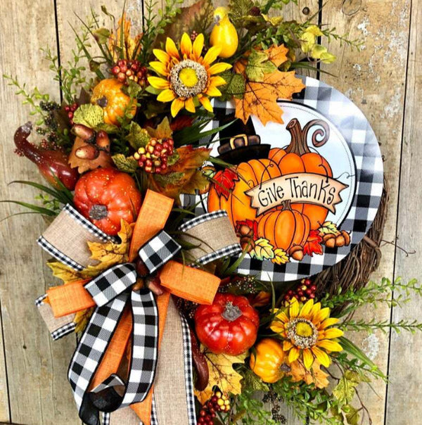 Corona Decorativa Otoño Girasoles y Calabazas para Acción de Gracias
