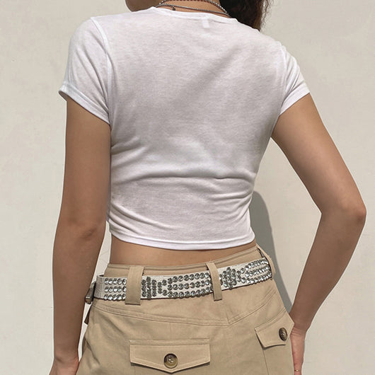 Blusa Cropped Cuello Redondo con Estampado de Letras - Image 6
