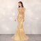 Vestido de Noche Dorado con Cola de Sirena - Elegancia Sofisticada para Anfitrionas