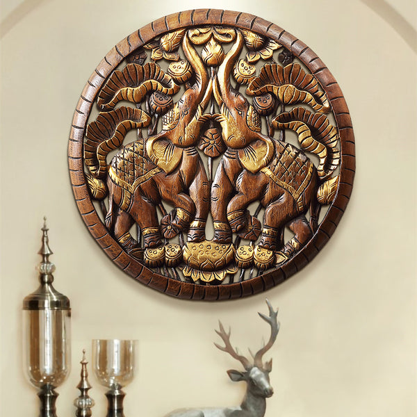 Decoración de Pared Elefante Tailandés en Madera Maciza