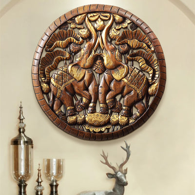Decoración de Pared Elefante Tailandés en Madera Maciza