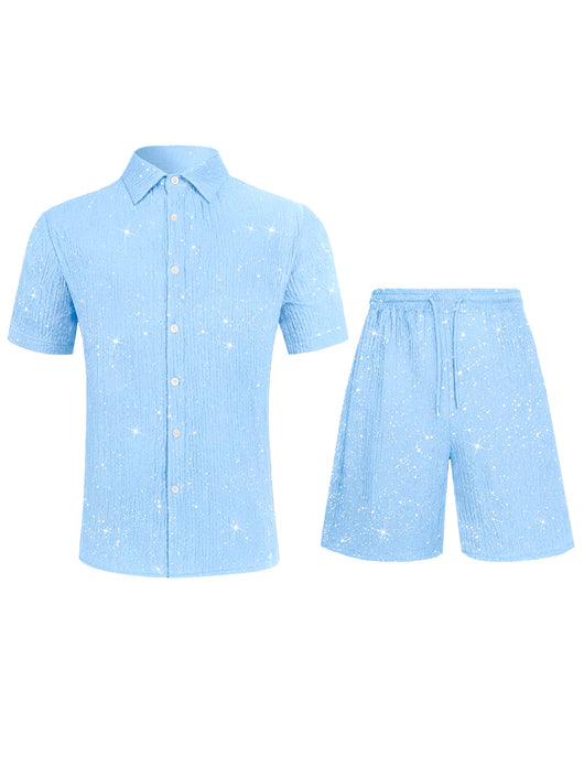 Conjunto de Camisa Brillante y Pantalón Corto para Hombre - Image 24