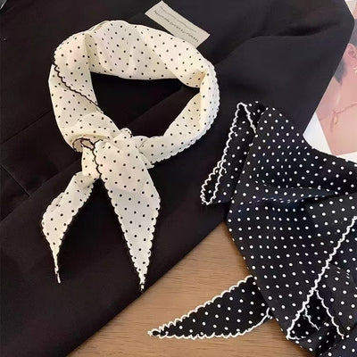 Pañuelo Triangular Coreano con Lunares, Diseño Anudado y Encaje para Cintura - Image 3