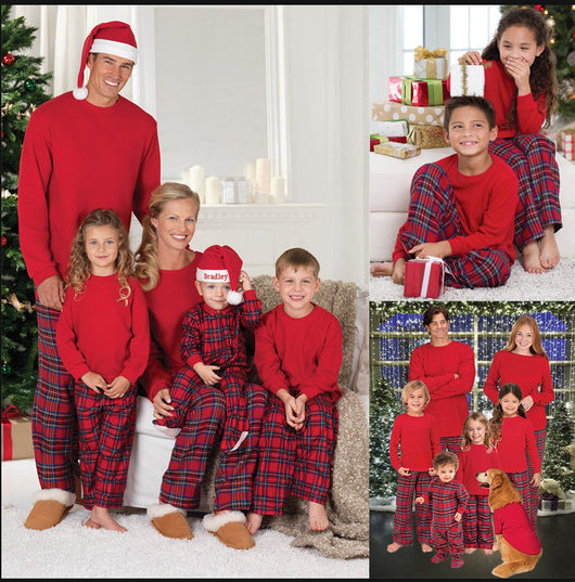 Man wearing a red long-sleeve pajama top and red plaid pajama pants, suitable for Christmas or holiday loungewear. - Image 16