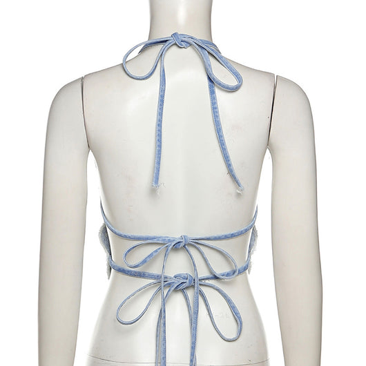 Vestido Corto Halter Espalda Descubierta con Detalle Mariposa - Image 13