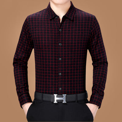 Camisa Casual de Negocios a Cuadros Manga Larga para Hombre Maduro - Image 15