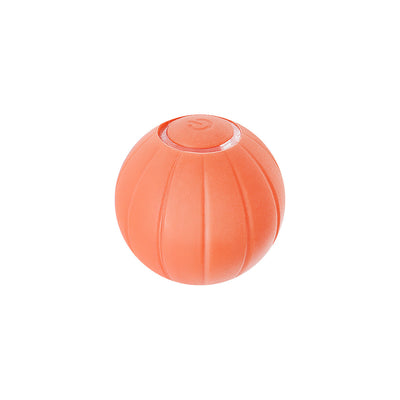 Orange smart bouncing rolling silicone ball toy for cats, shown with its white packaging box and a white USB charging cable. - Image 3