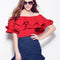 Blusa Elegante com Gola Babado Dupla Camada e Ombros Vazados