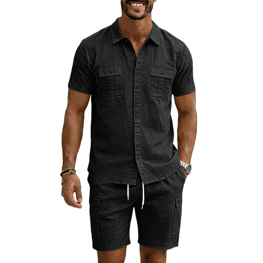 Conjunto Camisa Tipo Polo con Solapa y Shorts Multibolsillos - Image 6