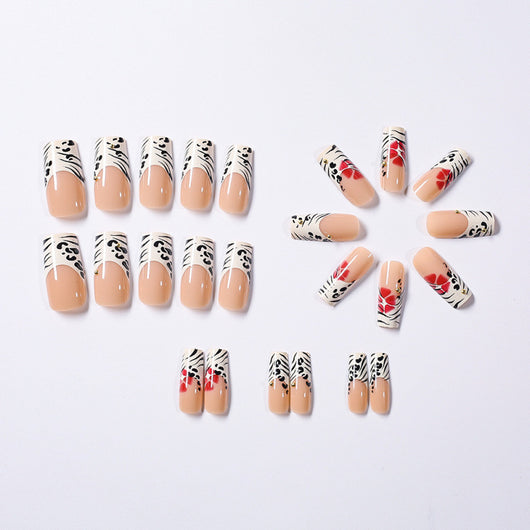 Puntas de Uña Medianas con Diseño Leopardo y Bolitas de Acero - Set de 24 Piezas - Image 3