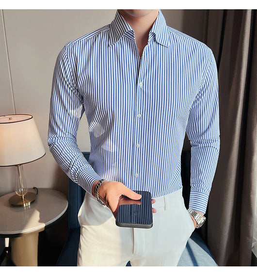 Camisa de Vestir Hombre Talla Grande a Rayas sin Planchado - Image 17