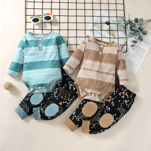 Conjunto Infantil de Dos Piezas con Romper a Rayas de Manga Larga