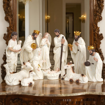 Juego de 11 Adornos Navideños Religiosos en Resina