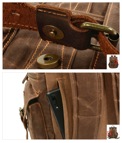 Mochila de Viaje y Montaña en Lona Encerada con Cuero - Image 6