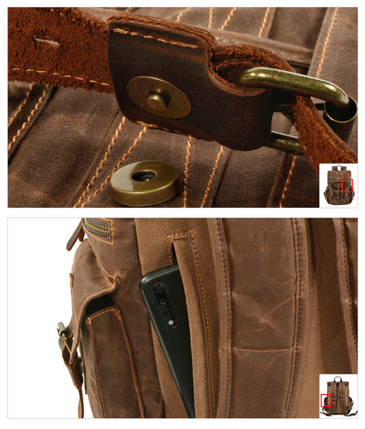 Mochila de Viaje y Montaña en Lona Encerada con Cuero - Image 6