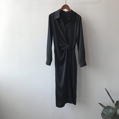 Vestido Camisero de Satén Estilo Coreano con Diseño Sofisticado - Image 2