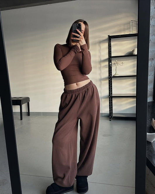 Conjunto Deportivo Mujer: Blusa Manga Larga Ajustada + Pantalón Holgado Cintura Alta - Image 8