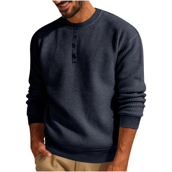 Camiseta Henley Suelta de Algodón Texturizado Manga Larga