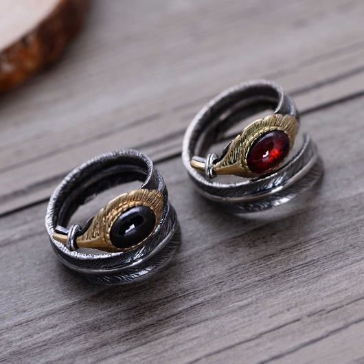 Anillo de Granate Vintage con Pluma Declarativa para Mujer - Image 8