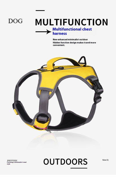 Orange and gray pet harness made of Oxford cloth with reflective trim, a top handle, and adjustable straps. - Image 15