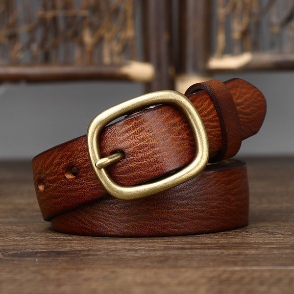 Cinturón de Cuero Genuino con Hebilla Vintage de Cobre Artesanal