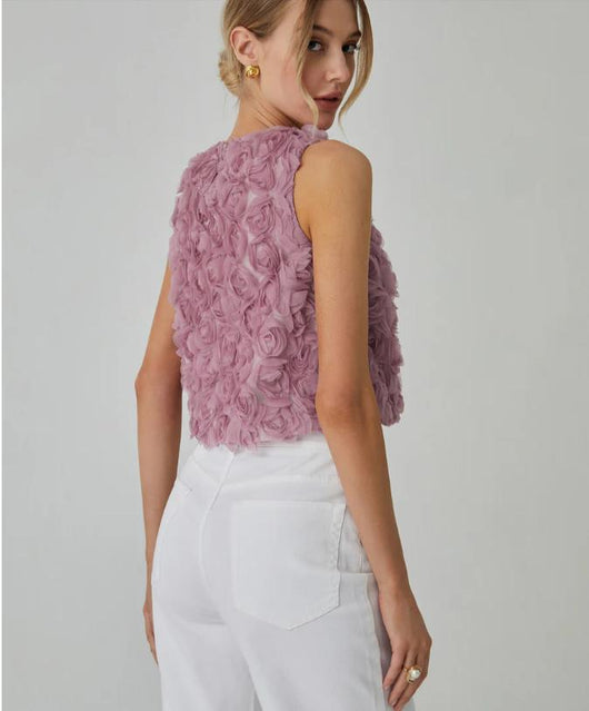Blusa Suelta sin Mangas con Rosas Tridimensionales - Image 11