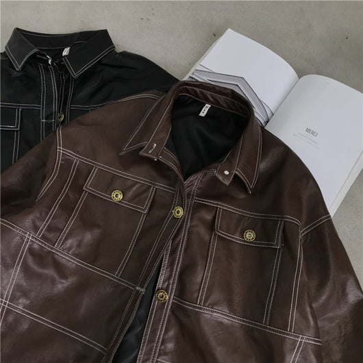 Chaqueta de Cuero PU para Motocicleta Mujer con Bolsillos Grandes y Costuras Topstitched - Image 27