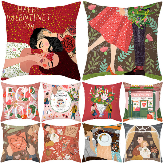 Funda de Cojín Estampada Melocotón para Sala y Dormitorio - Edición Día de San Valentín