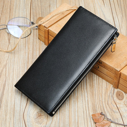 Billetera de Cuero Genuino para Hombre con Cierre Seguro y Protección Anti-fraude