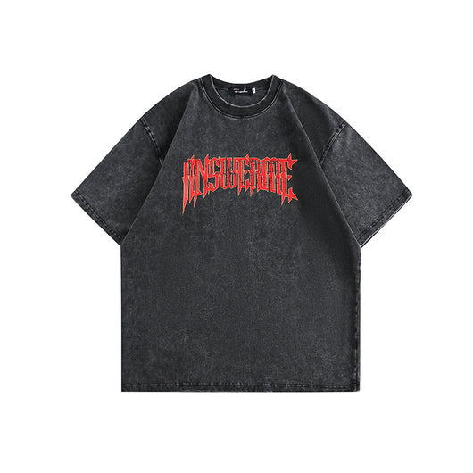 Playera Retro Desgastada con Estampado de Letras - Manga Corta - Image 5