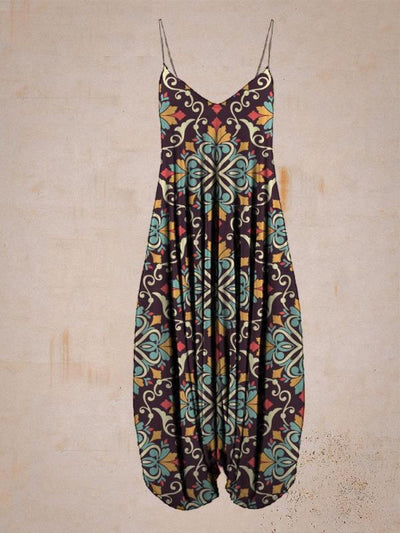 Jumpsuit Holgado con Estampado Étnico y Tirantes para Playa - Talla Plus - Image 12