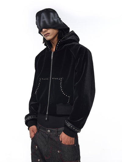 Chaqueta Corta con Capucha en Terciopelo Dorado - Image 10