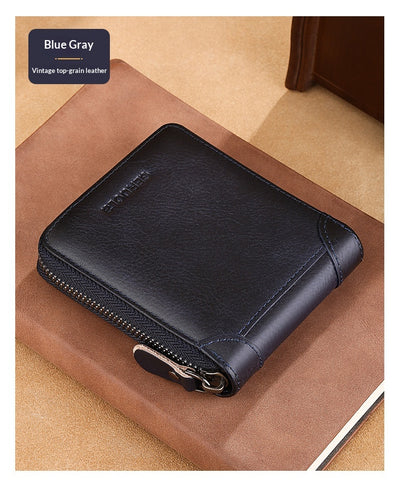 Cartera de Cuero Genuino para Hombre con Múltiples Compartimientos y Cierre de Cremallera - Image 15