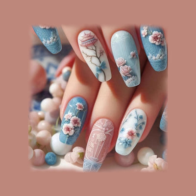 Uñas Postizas Flor Begonia Blanca - Set de 24 Piezas con Esmalte Incluido - Image 3