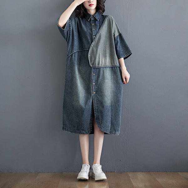 Vestido Denim Suelto Literario Vintage con Costuras Artesanales - Image 3