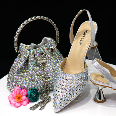 Bolso de Piedra Colorida con Zapatos de Tacón Medio y Punta Afilada para Mujer - Image 4