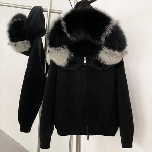 Abrigo de Primavera para Mujer con Cuello de Zorro Real y Capucha - Image 2