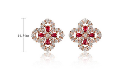 Aretes de Plata S925 Flor de Cuatro Pétalos con Piedra Roja Cultivada para Mujer - Image 5
