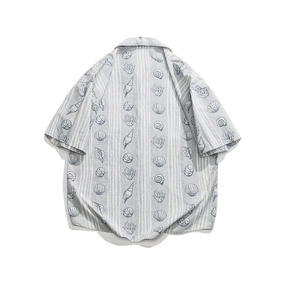 Camisa Suelta Estilo Japonés con Estampado Shell y Solapa - Image 11