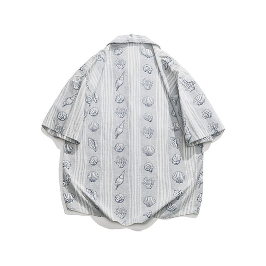 Camisa Suelta Estilo Japonés con Estampado Shell y Solapa - Image 11
