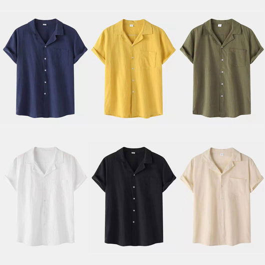 Camisa de Lino y Algodón Manga Corta para Hombre