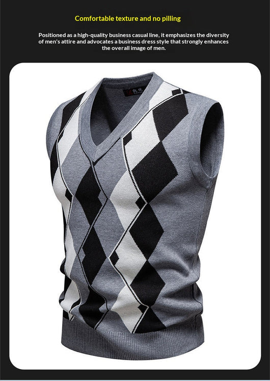 Suéter Tejido Jacquard para Hombre - Chaleco Cuello V - Image 14