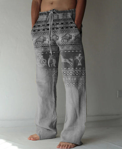 Pantalones Casuales Sueltos de Lino Estampado para Hombre - Image 48
