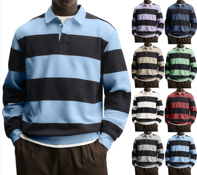 Camiseta Holgada de Rayas con Cuello Relajado y Mangas Largas - Image 15