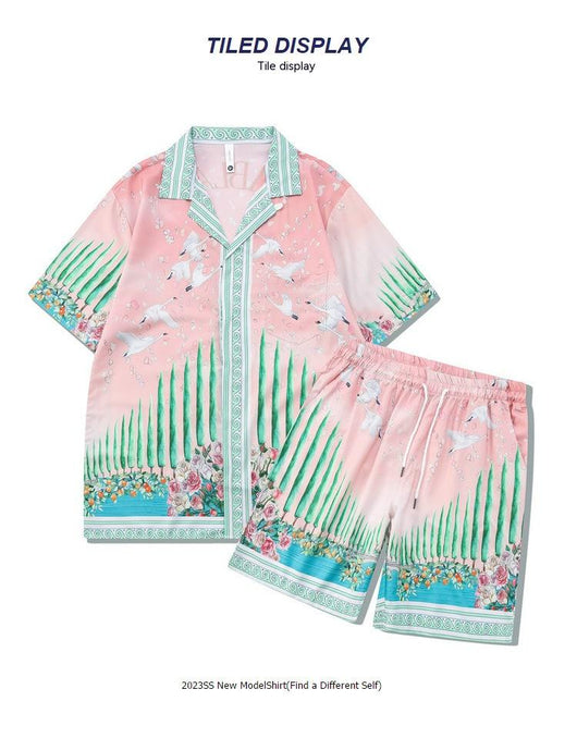 Conjunto de Camisa y Shorts Estampada Cuello Cubano - Lujo Casual de Alta Moda - Image 14